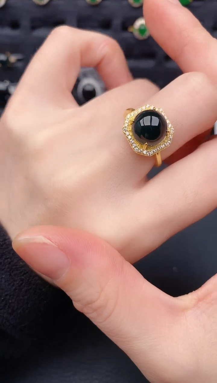 银S925镶嵌戒指翡翠天然a货翡翠328