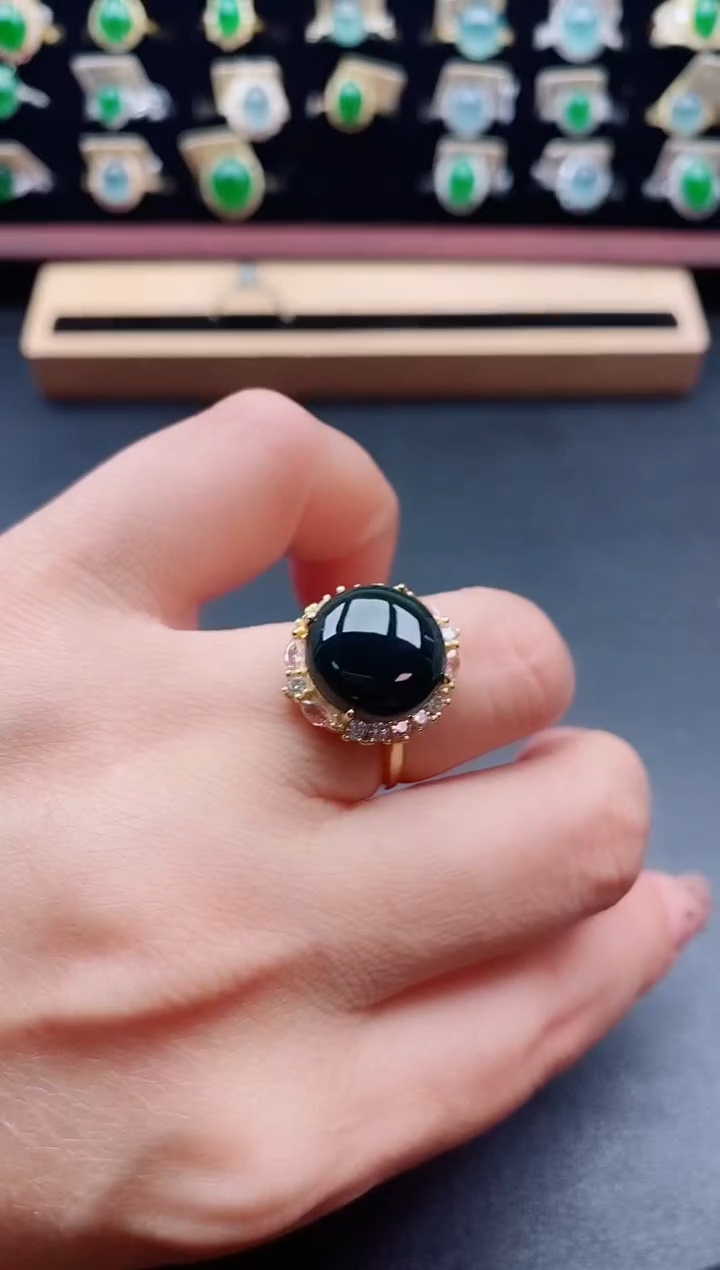 银S925镶嵌戒指翡翠1