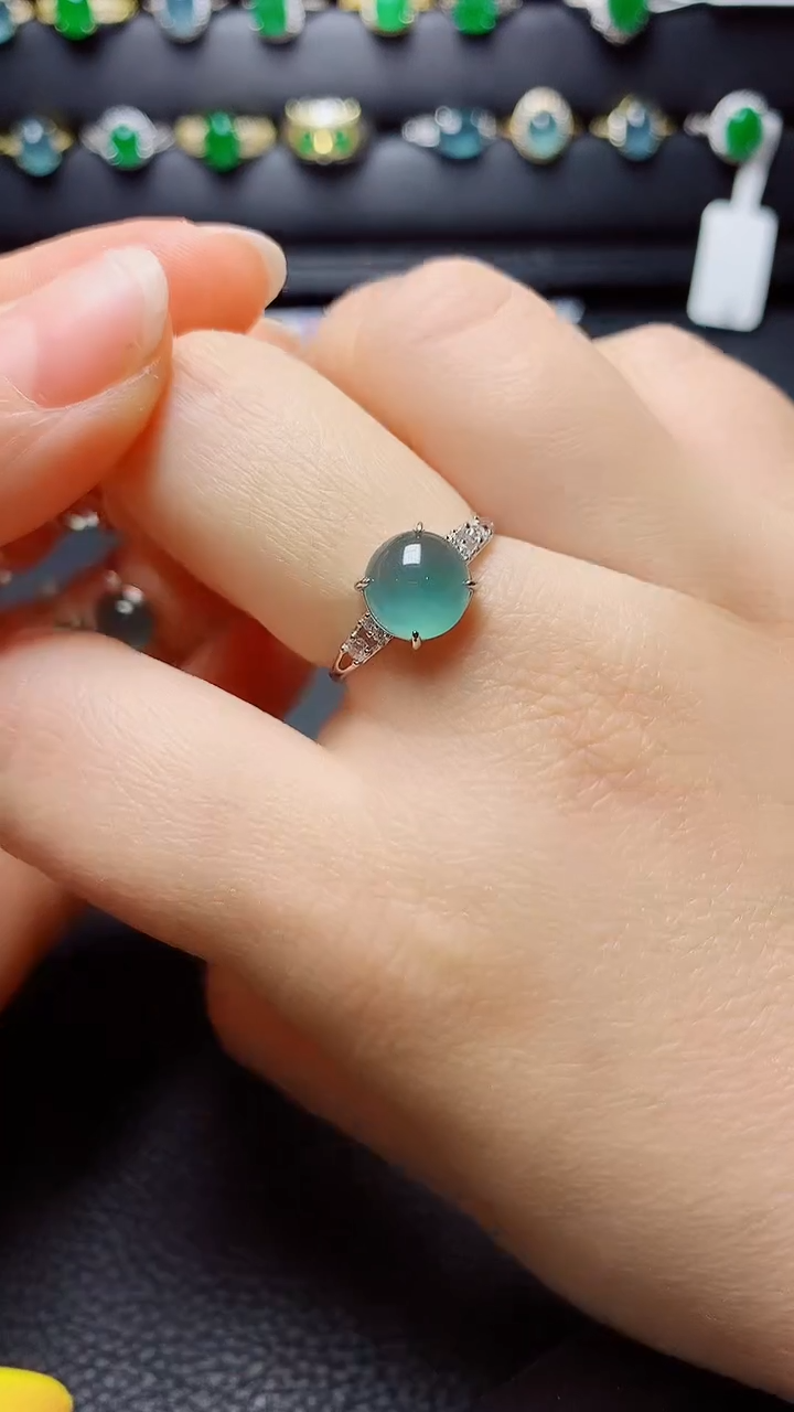 银S925镶嵌戒指翡翠  天然翡翠A货s925银镶