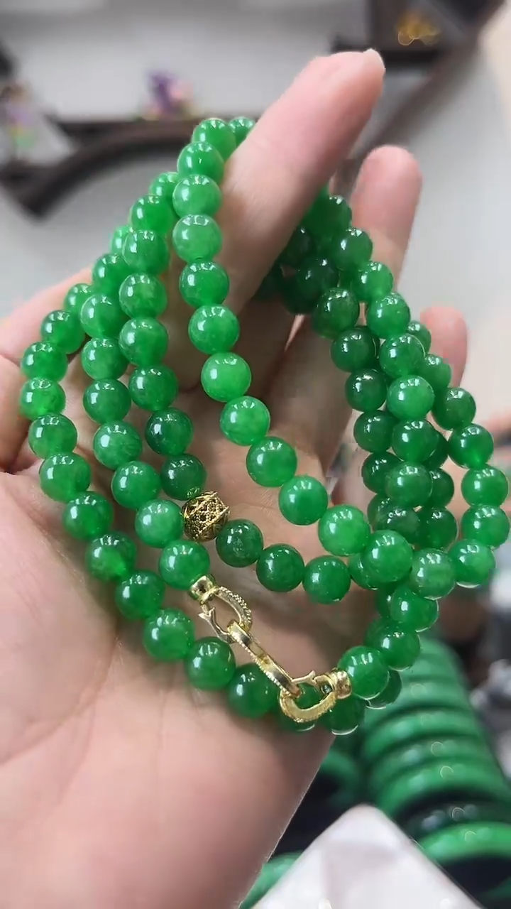 【闪购商品】砖雕闪9 108颗冰阳绿项链