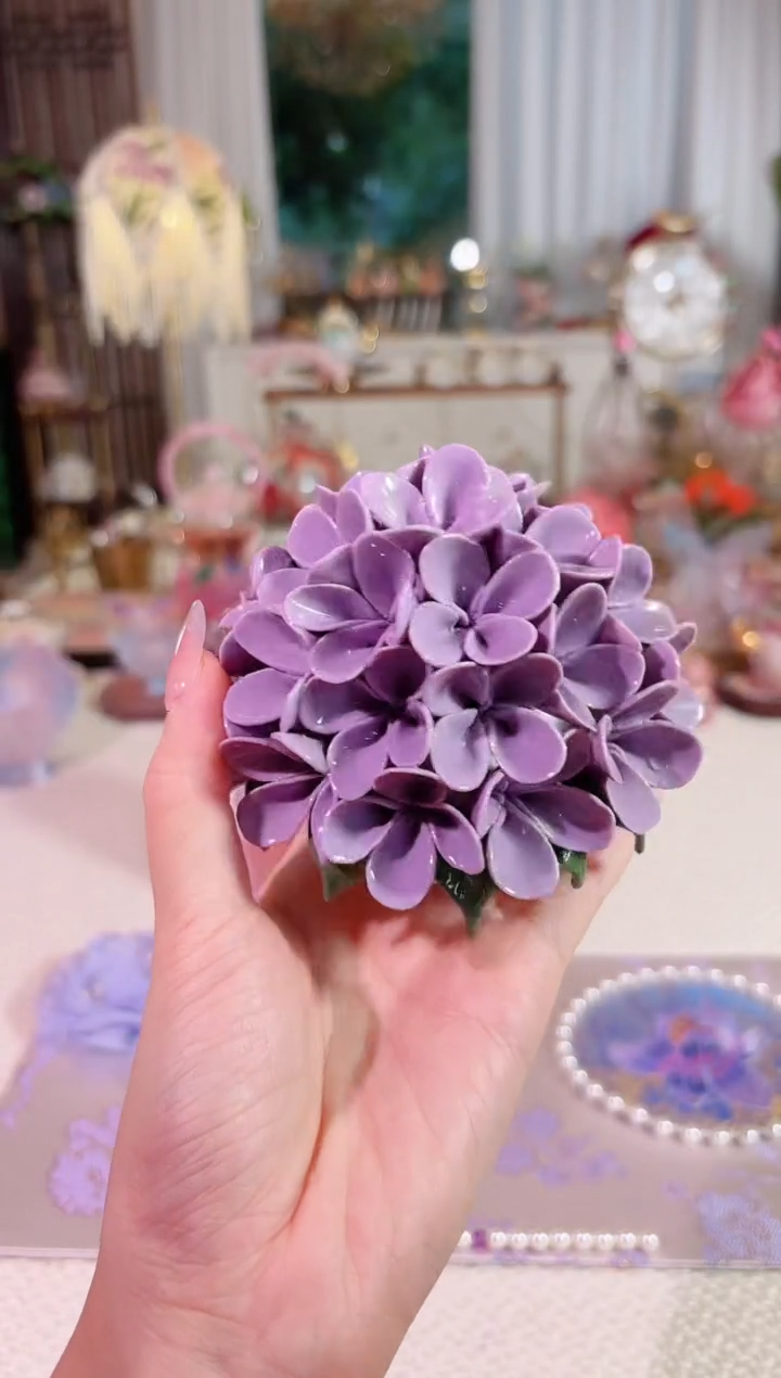 陶瓷绣球花香插-紫色-