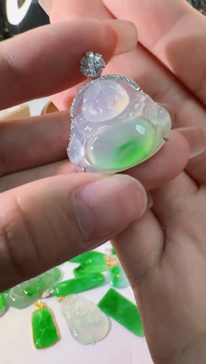 【闪购商品】翡翠18K金镶嵌颈饰缅甸翡翠A货吊坠