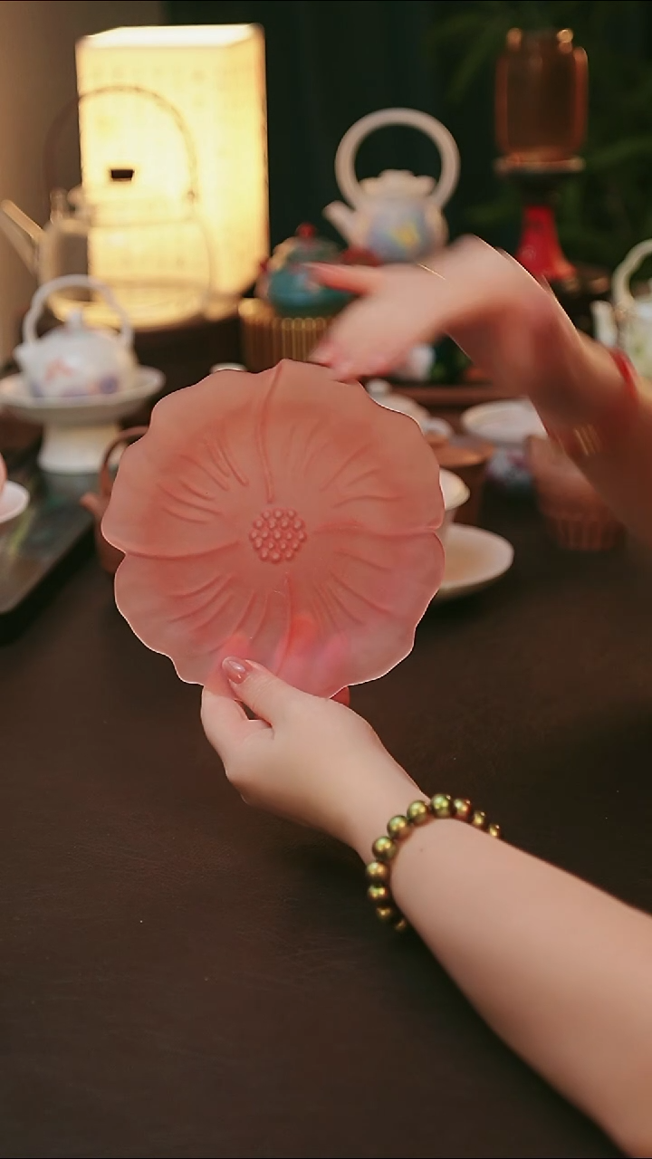 青云茶斋陶瓷茶具玻璃莲花点心盘