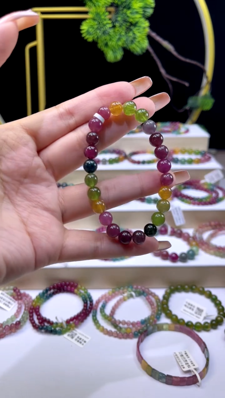 银S925镀金镶嵌/碧玺7mm+单圈多样性发货