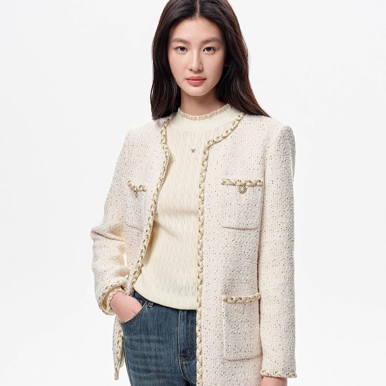 【羊羊专属】珂莱蒂尔粗花呢短款外套女上衣KB00620D1