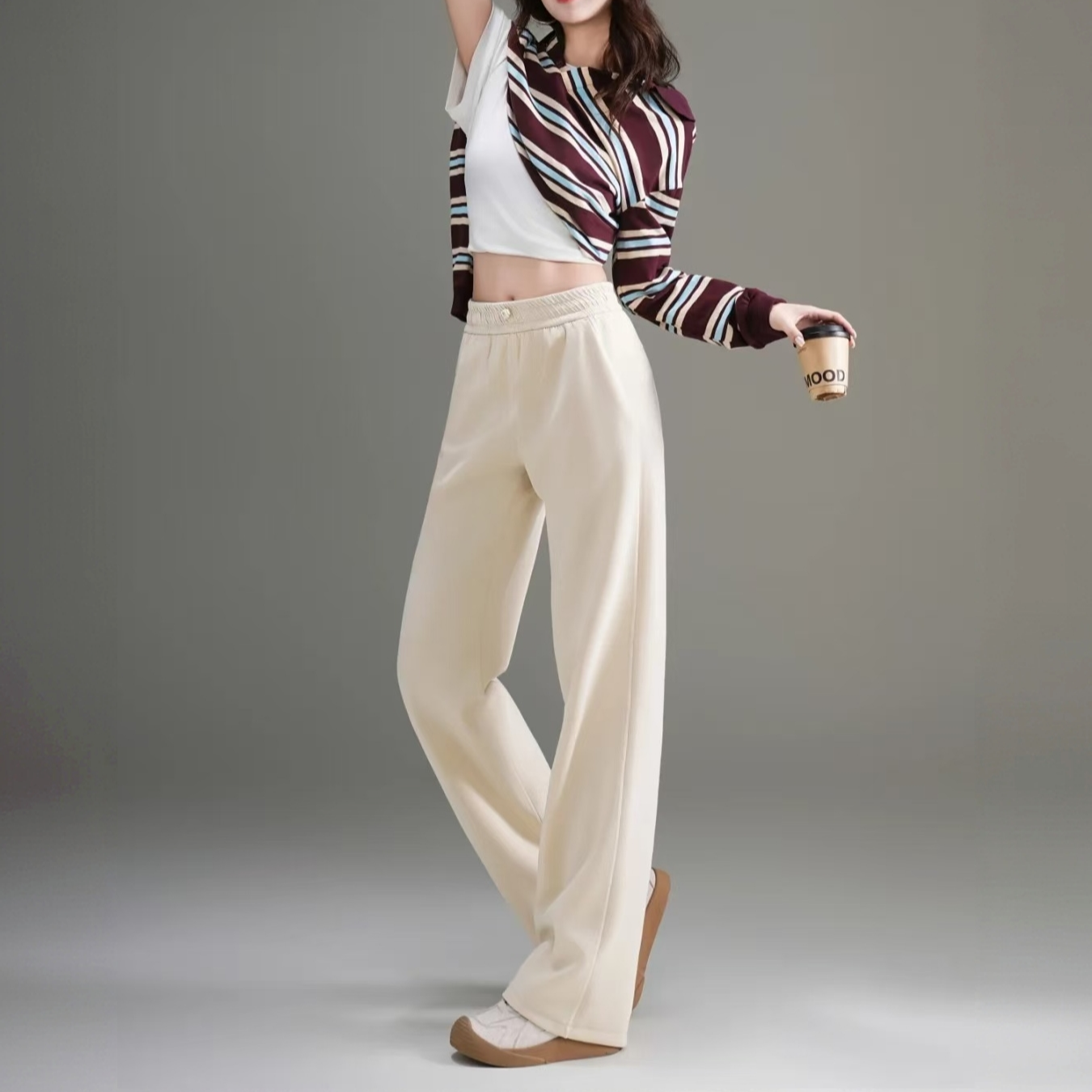 茉澜秋冬新款肌理感休闲裤亲肤舒服柔软透气高腰垂感显瘦裤