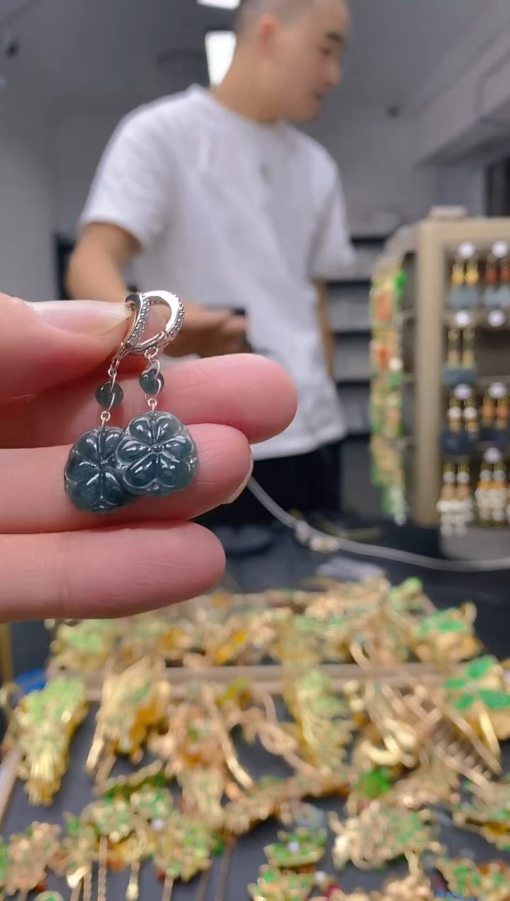 【闪购商品】翡翠耳饰银S925镶嵌107翡翠耳包