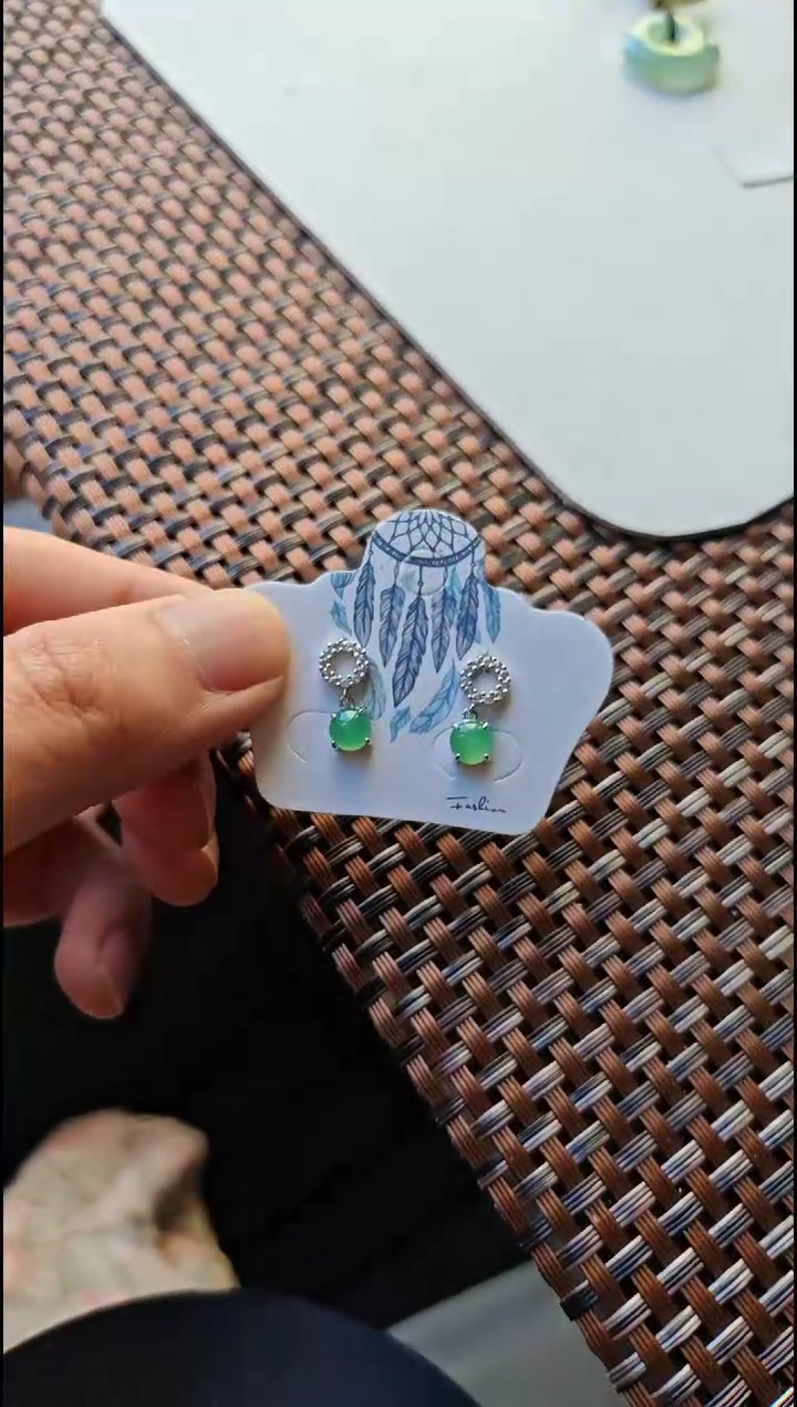 【闪购商品】翡翠耳饰银S925镶嵌翡翠耳饰S925银镶嵌