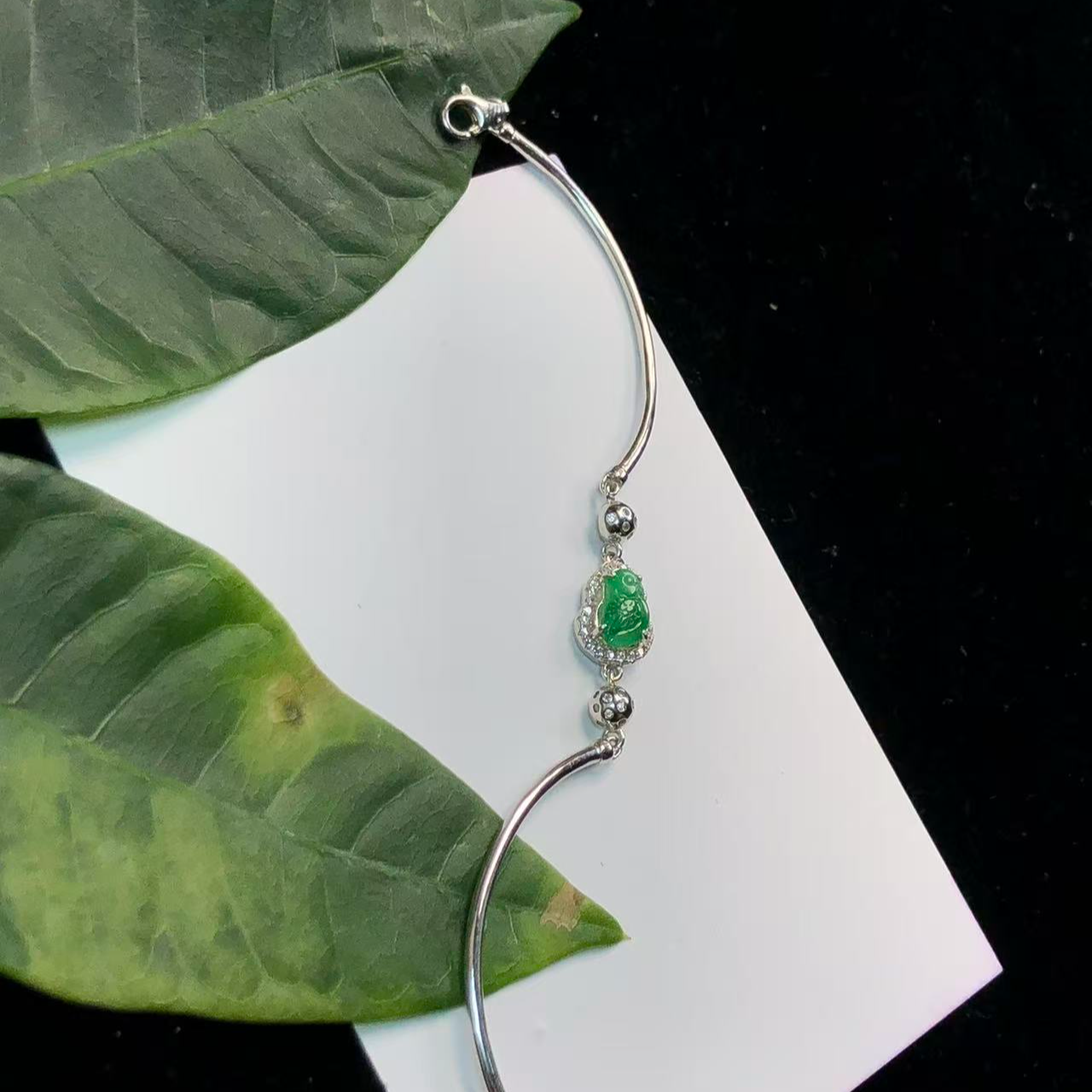 纯A缅甸翡翠冰果绿喜鹊手链