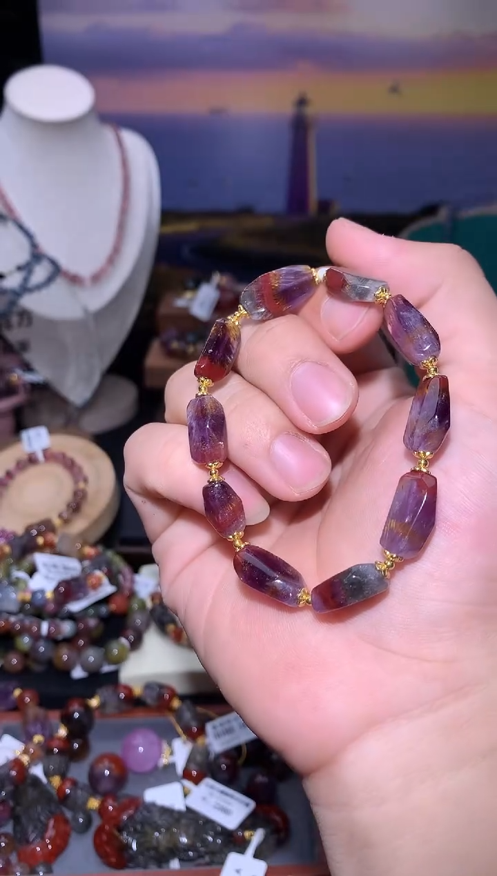 未镶嵌珠宝半成品水晶四色极光切面手串