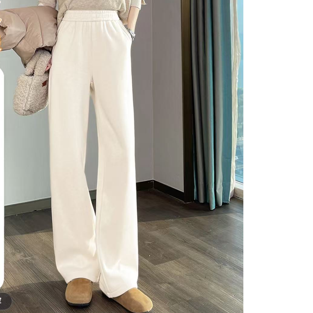 1030#【长96】2025新款时尚加绒加厚松紧腰直筒休闲裤