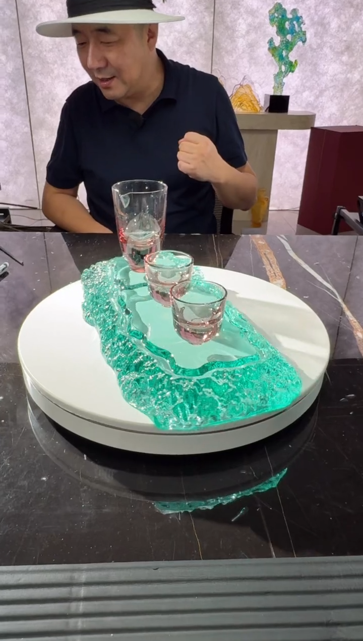 摆件CS0103052湖水绿山河小茶盘