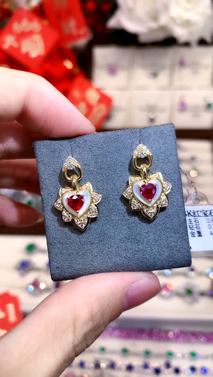 【闪购商品】红宝石耳饰18K金镶嵌0.80ct/天然宝石/七天无理由