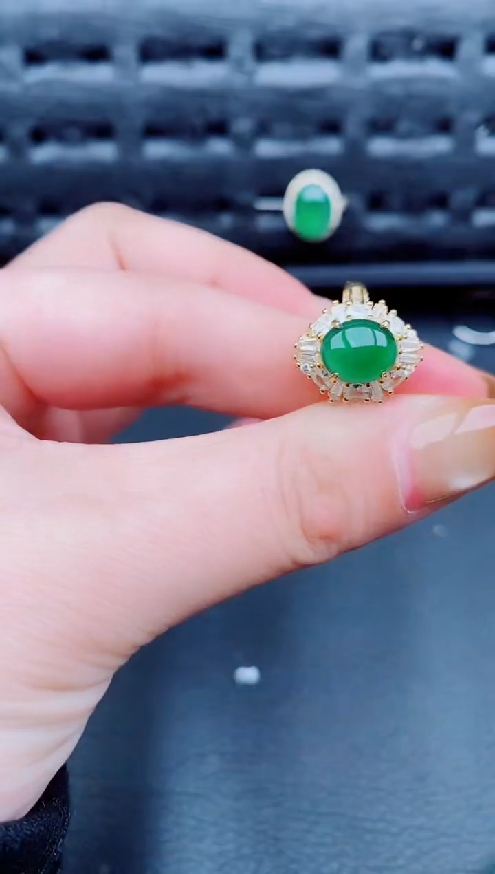 【闪购商品】翡翠戒指银S925镶嵌天然a货翡翠13