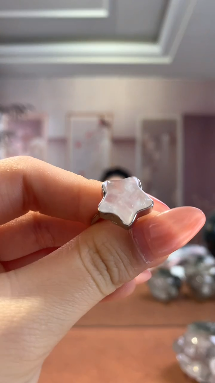 【闪购商品】长石戒指银S925镶嵌月光石星星戒指