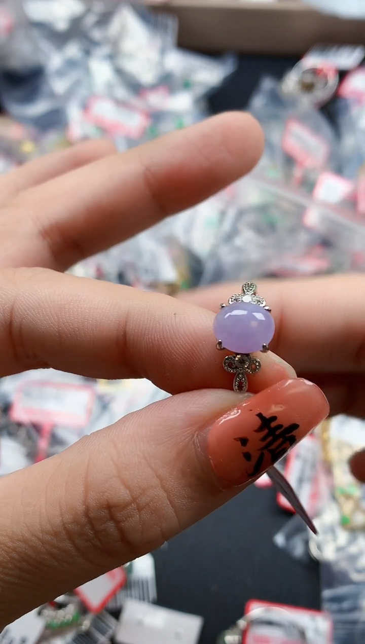 银S925镶嵌戒指翡翠天然A货缅甸翡翠