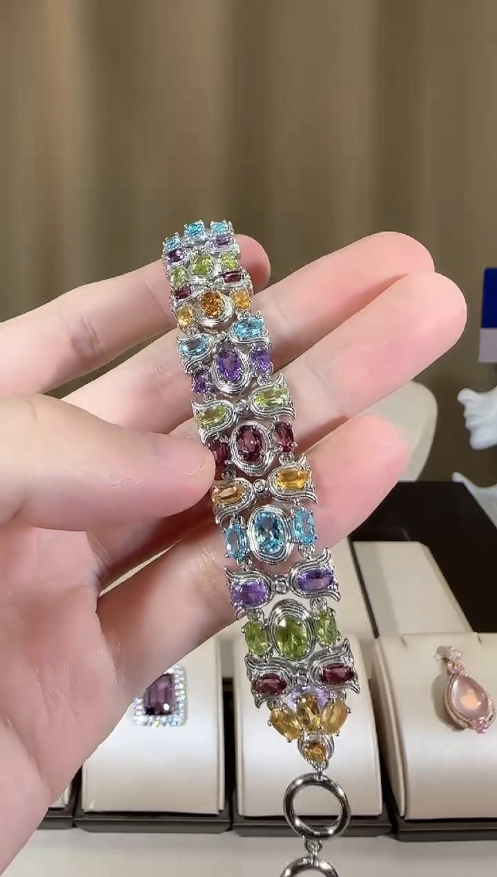 【闪购商品】托帕石手链银S925镶嵌多彩宝石高级款