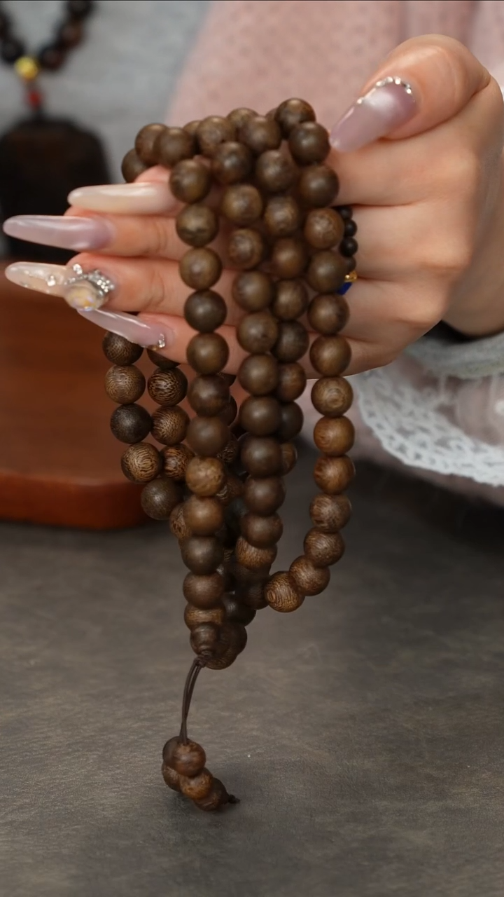 【闪购商品】沉香手串馆藏级芽庄白奇鹧鸪斑虫漏料1.0*108