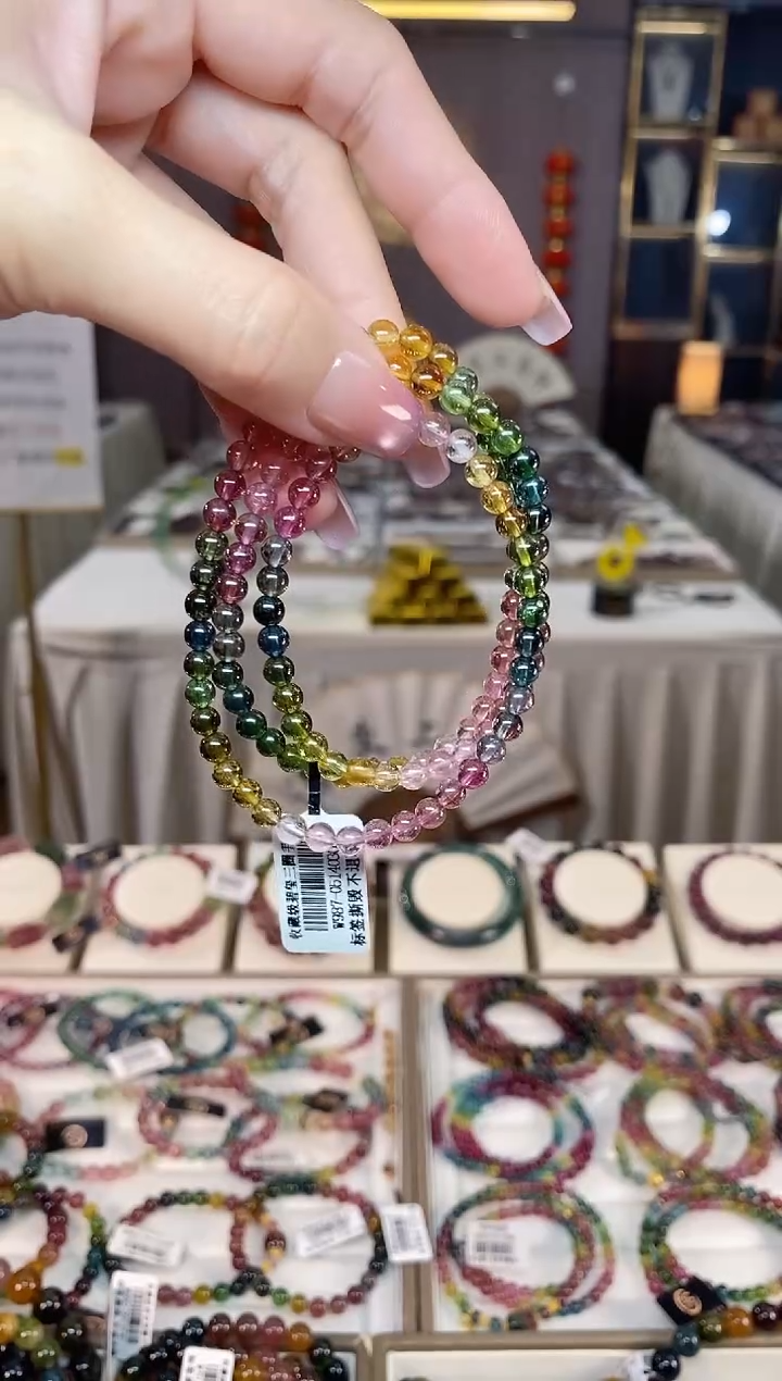 未镶嵌冰透净体老矿碧玺彩虹三圈手串5mm+碧玺hon多样性发一条
