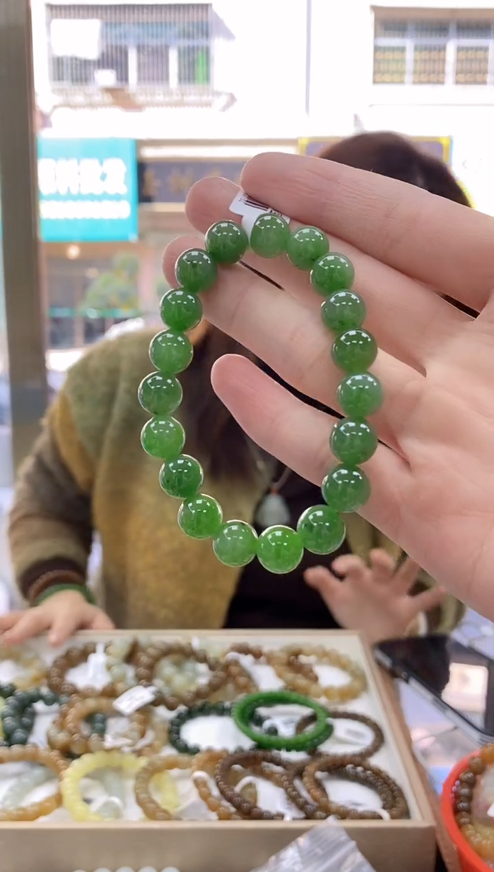 【闪购商品】和田玉-未镶嵌碧玉圆珠手串10mm