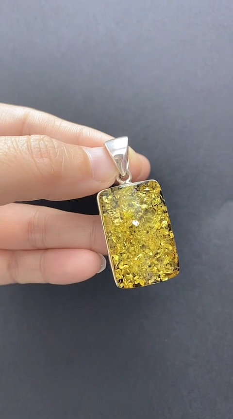 【闪购商品】琥珀裸石银S925镶嵌琥珀锁骨吊坠