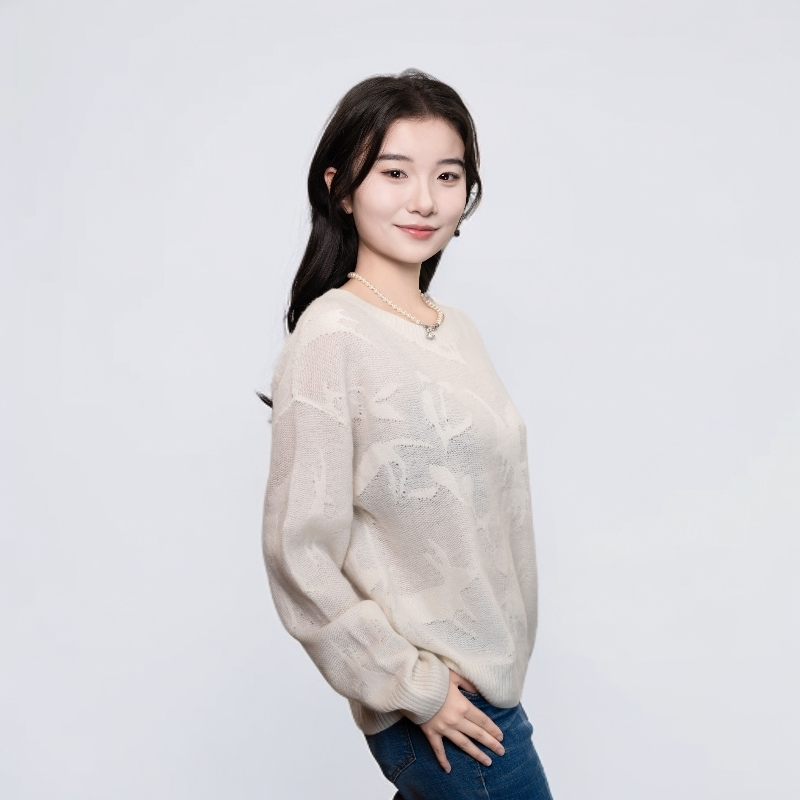 秋厚款适中甜美长袖宽松羊绒衫常规套头款女