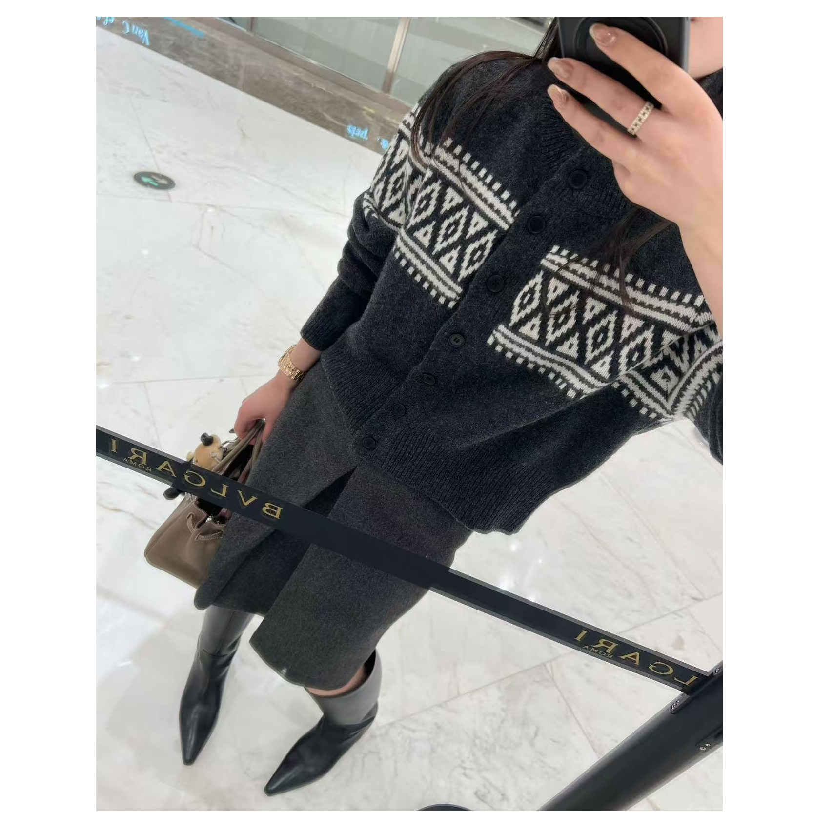  梓铭-3199~艺术家～费尔岛提花毛衣100%羊毛女冬高领针织衫上衣女