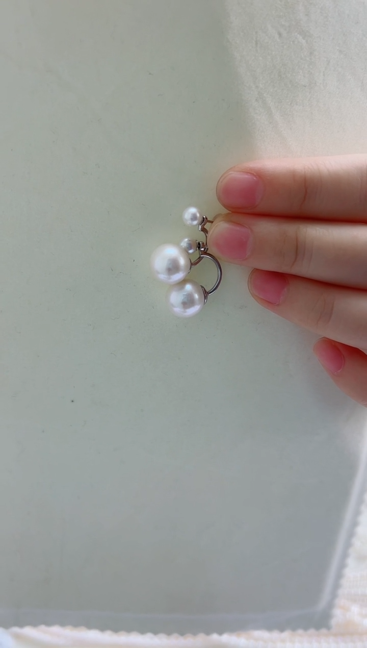 银S925镶嵌耳饰淡水珍珠11-12双珍珠