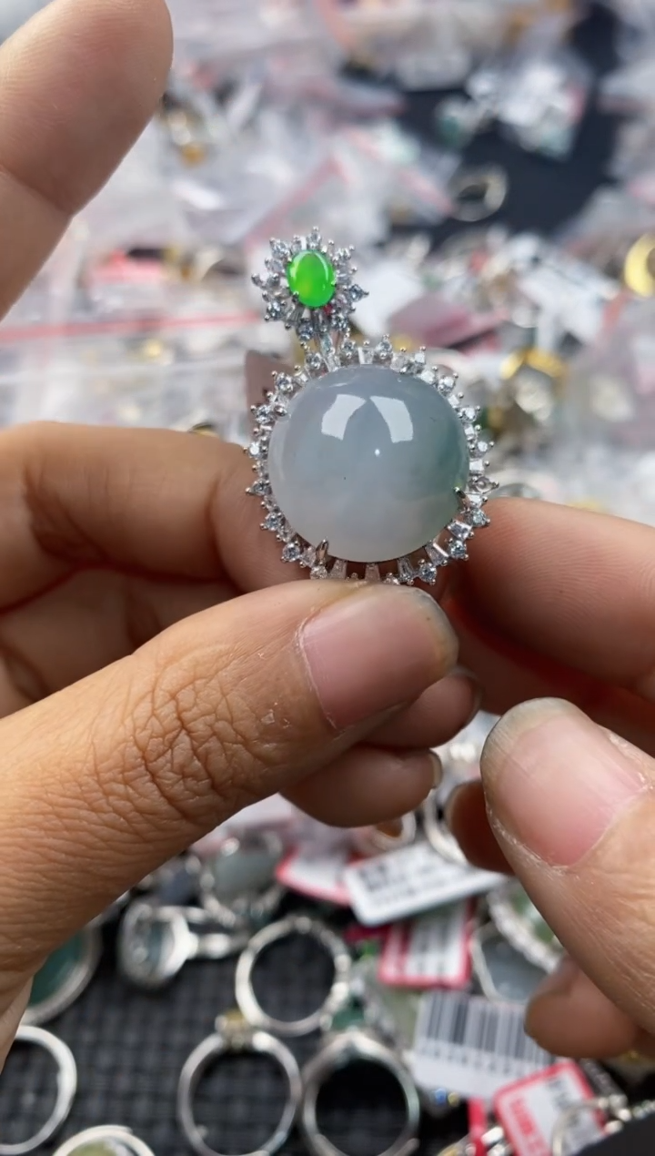 银S925镶嵌戒指翡翠3333----9
