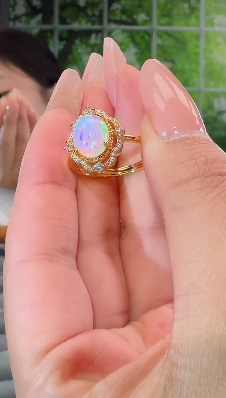 银S925镶嵌欧泊戒指戒指