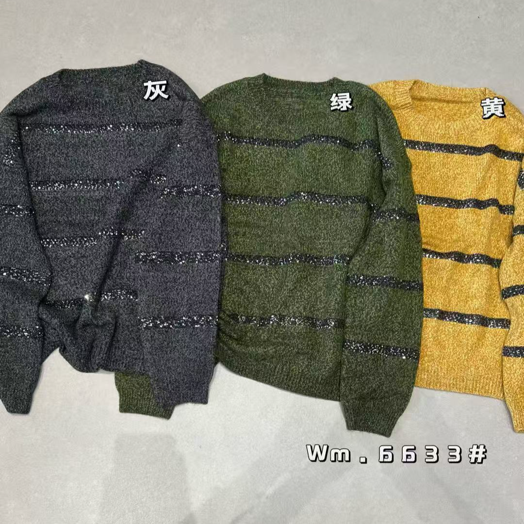  [ W i F i ]6633拼色条纹针织衫宽松显瘦百搭毛衣（衣长60）