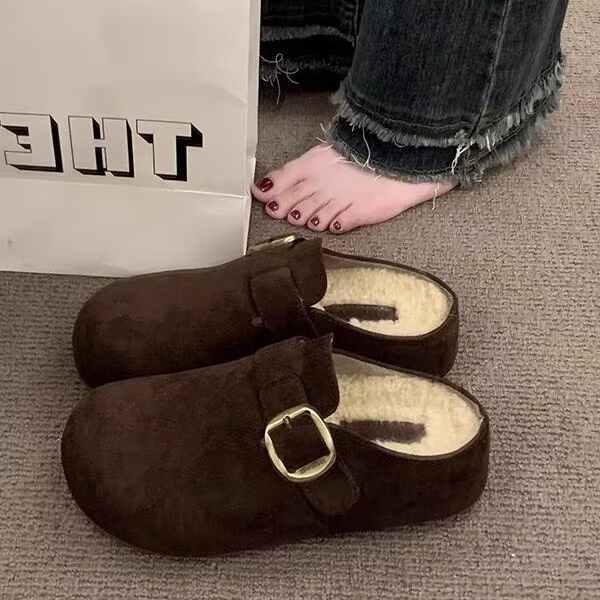 包头半托网红时尚厚底加绒保暖秋冬冬季毛拖