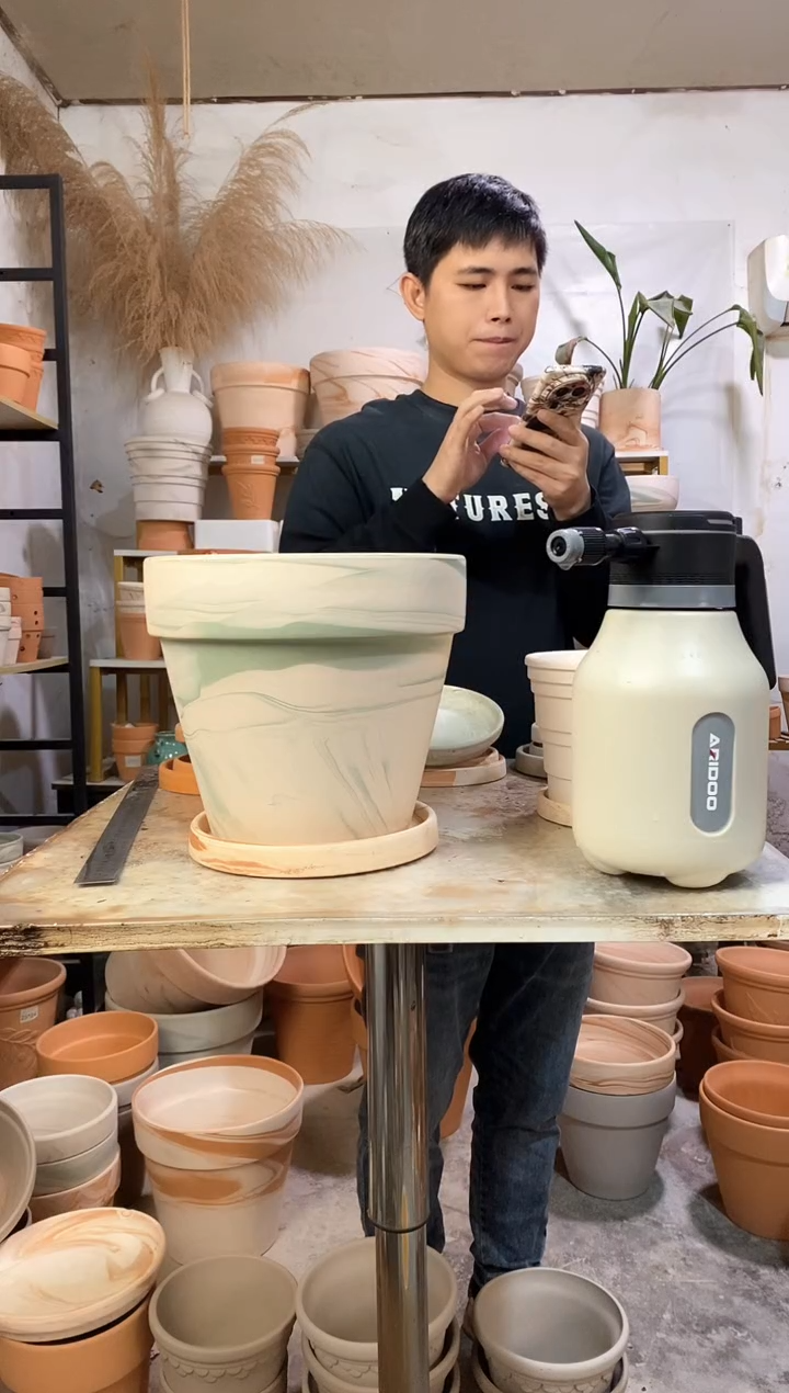 26*24绿白陶 1盆1托 玛奇朵托盘