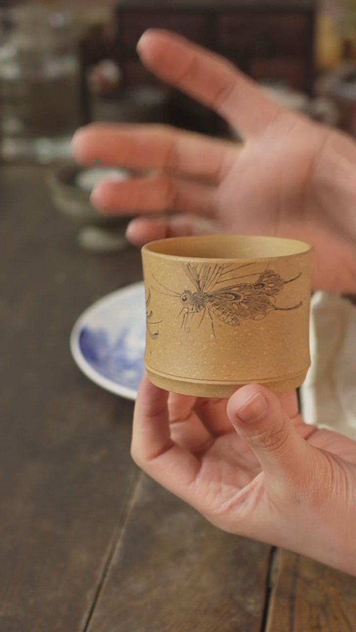 【闪购商品】紫砂茶杯无忧刻绘竹节杯