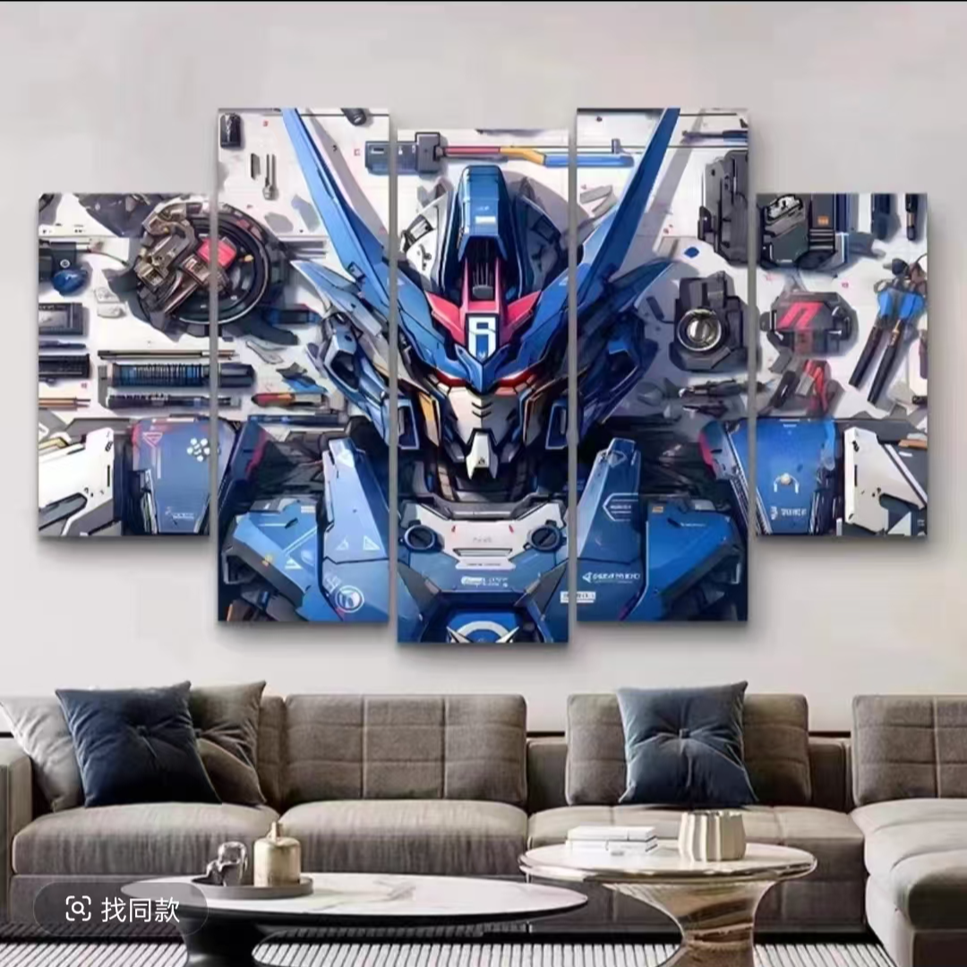 《五联蓝色高达》五连幅PVC动漫装饰画儿童房卡通壁画尺寸