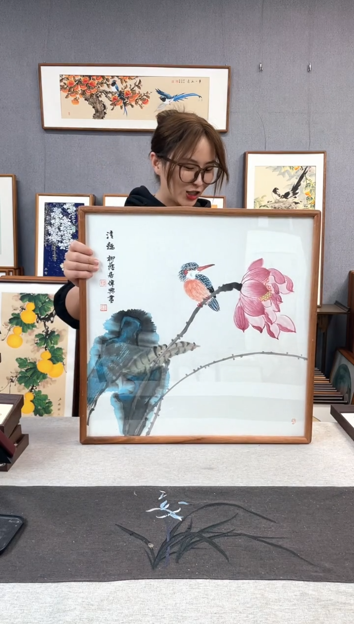 【闪购商品】国画手写手绘带框作品-52*52-