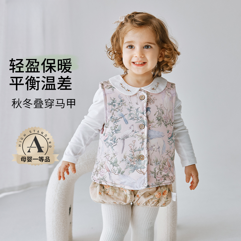 婴儿马甲春秋冬款外穿幼儿宝宝夹棉背心男女童冬季针织坎肩