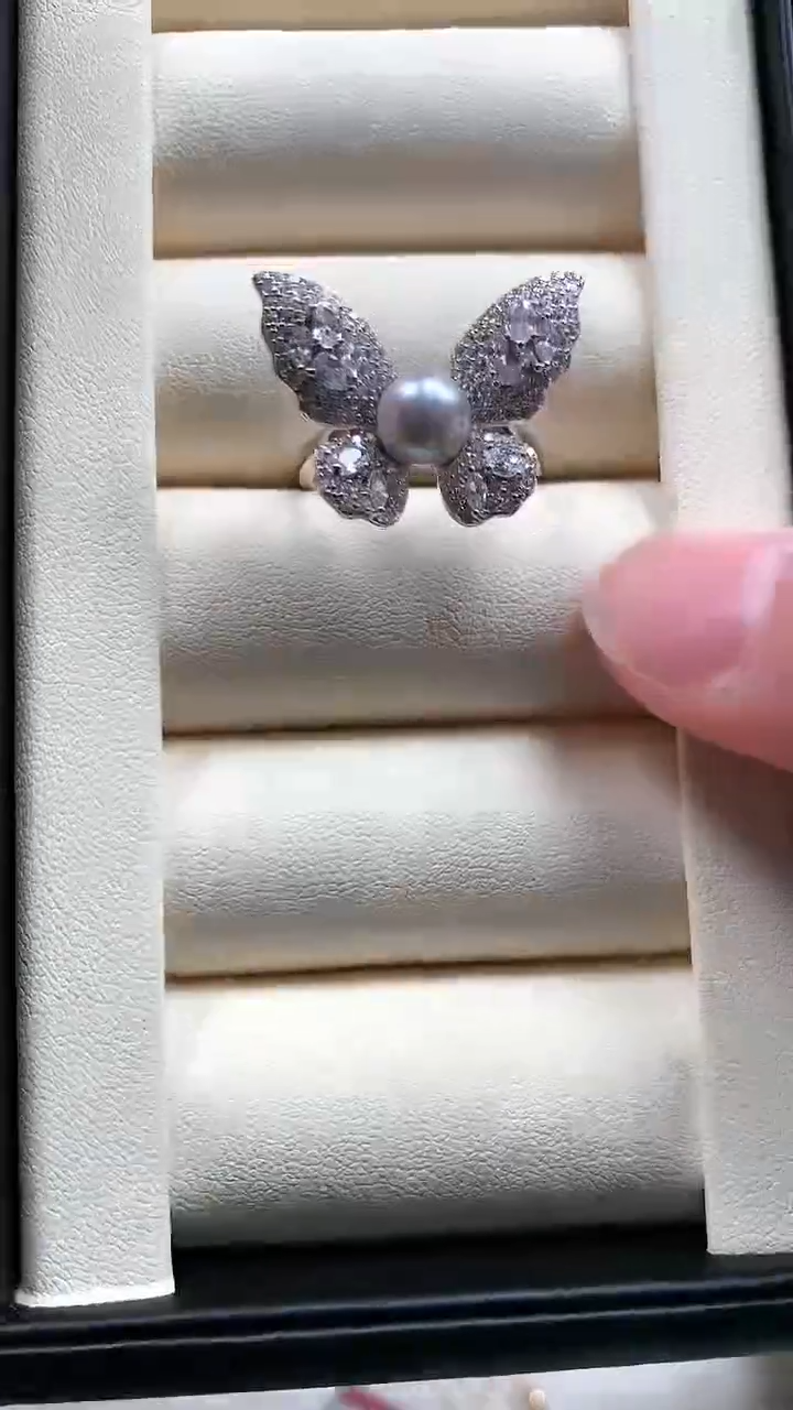 【闪购商品】海水珍珠戒指银S925镶嵌真多麻蝴蝶款珍珠戒指