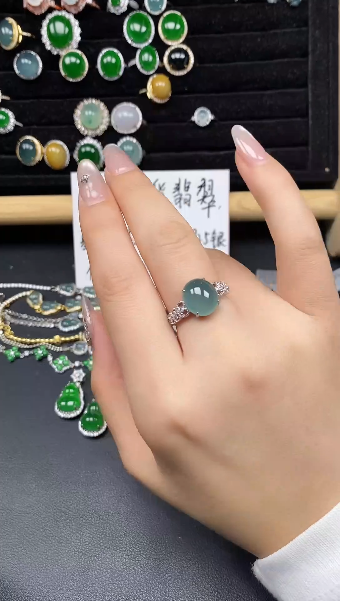 银S925镶嵌戒指翡翠35385
