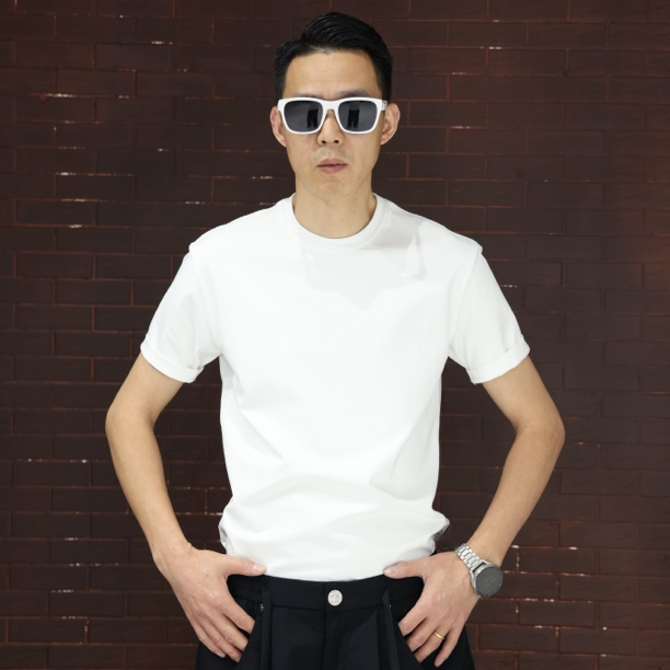 2025莱卡小白T短袖圆领四季男士潮流百搭小白T恤透气纯色春季夏季