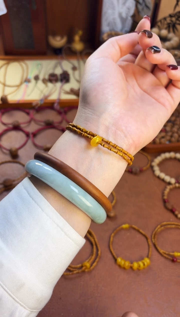 手串桃核桃源行 竹节双圈黄跑环