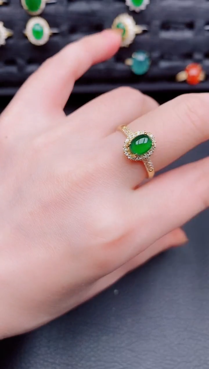 【闪购商品】翡翠戒指银S925镶嵌天然a货翡翠238