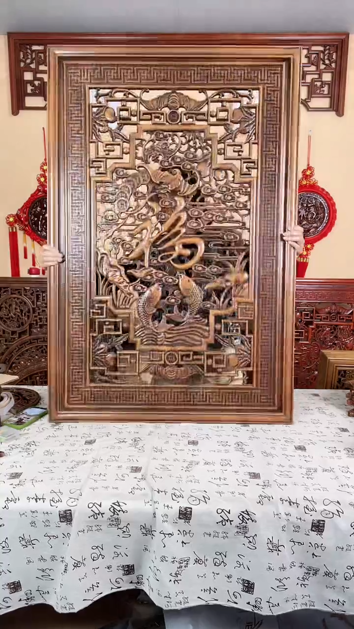 香樟木默认微瑕清仓处理，介意勿拍120*80福将双鱼福