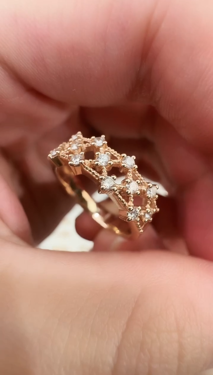 【闪购商品】钻石戒指/指环18K金镶嵌k玫戒指3.65g