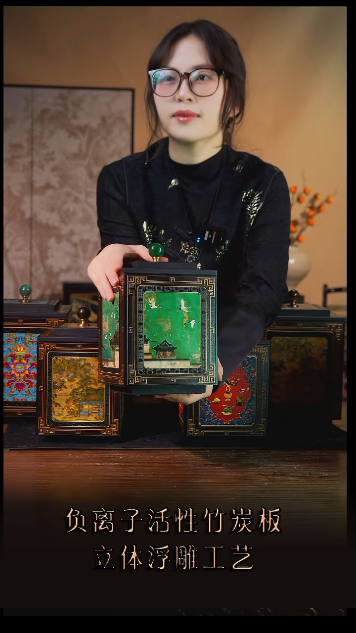 小*壹藏贰宝瑞鹤图图案15公分茶叶罐