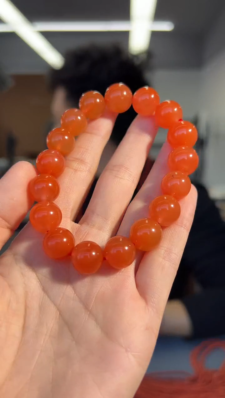 未镶嵌手链南红玛瑙A8冷水河柿子红手串12mm+
