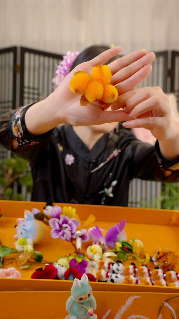 织绣紫*非遗苏绣绒花手工饰品