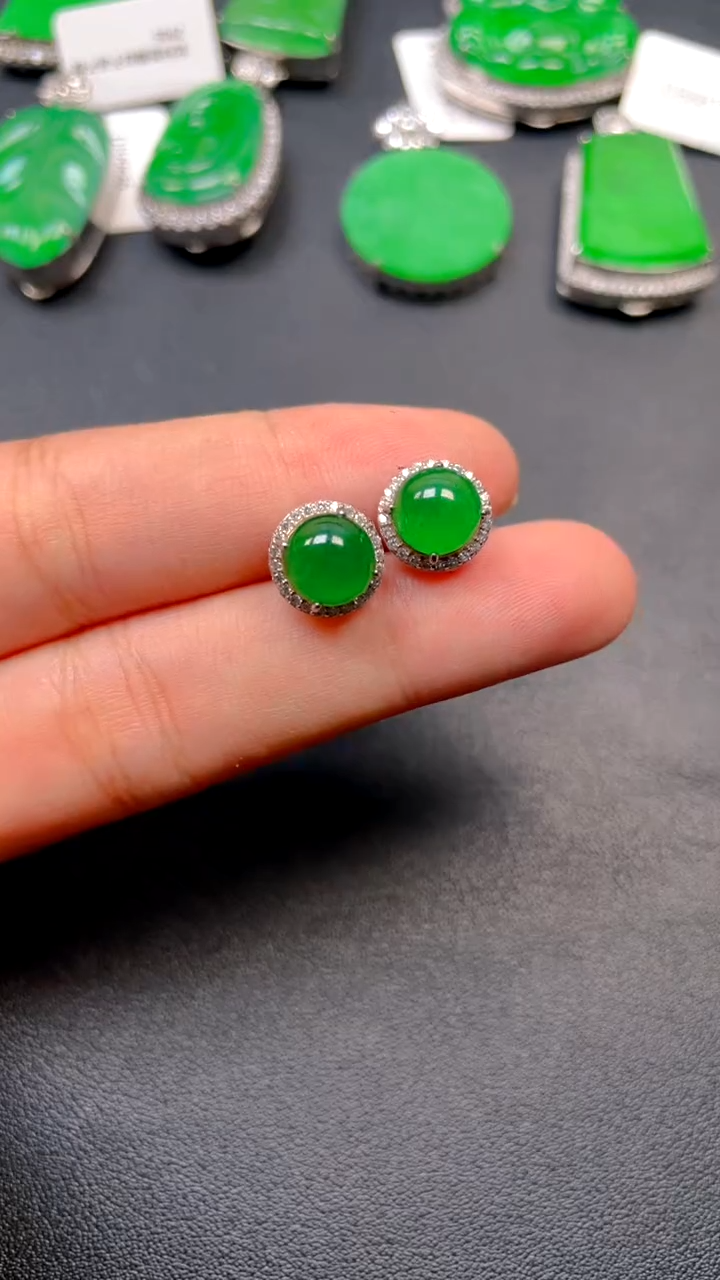 吊坠(不含链)银S925镶嵌翡翠耳钉