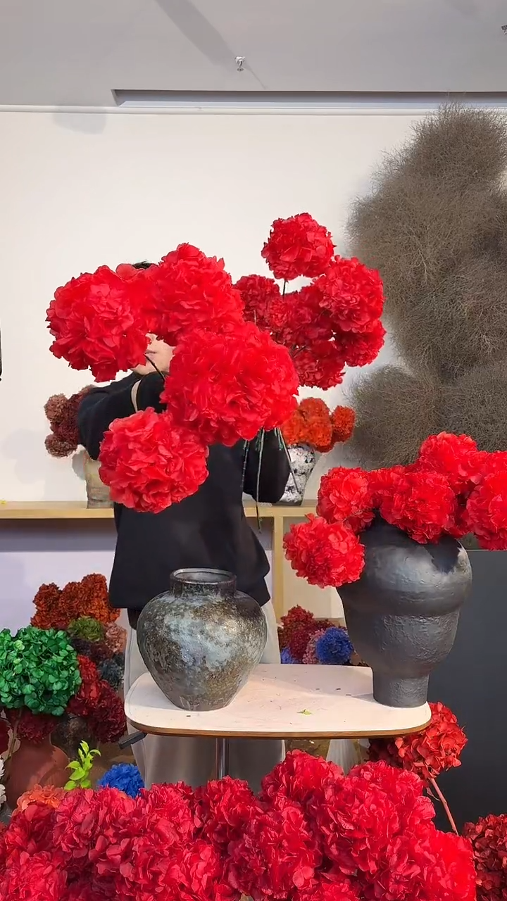 漂色永生大叶绣球花球5枝—红