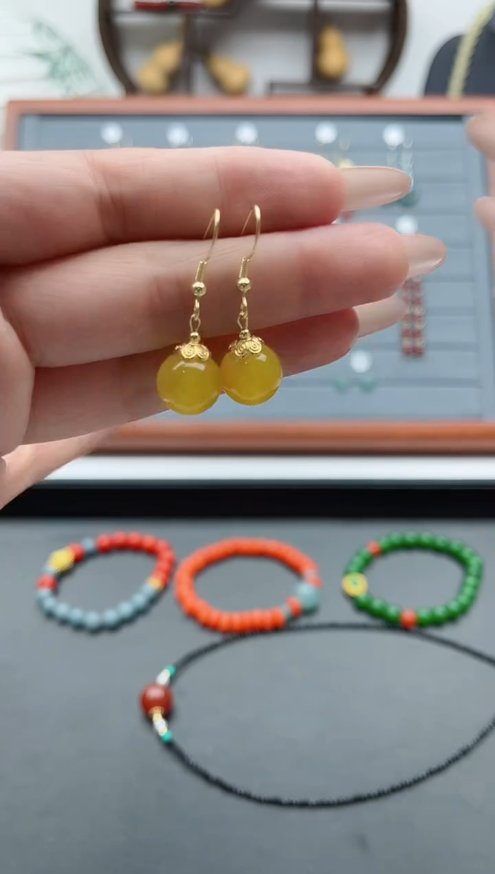 【闪购商品】玛瑙/玉髓耳饰银S925镀金镶嵌6515